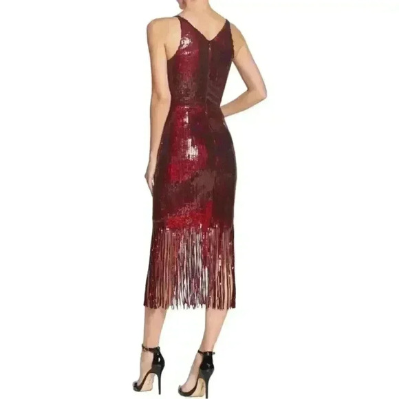 DRESS the Population NWT Frankie Sequin Fringe Midi Dress Size XS Red Black. - Picture 2 of 11
